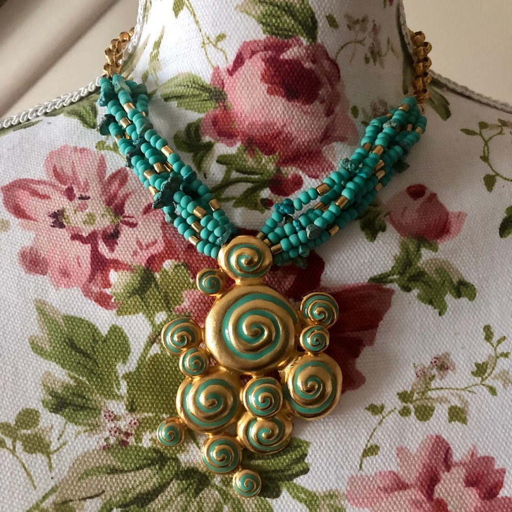 Faux Turquoise and Gold Statement Necklace